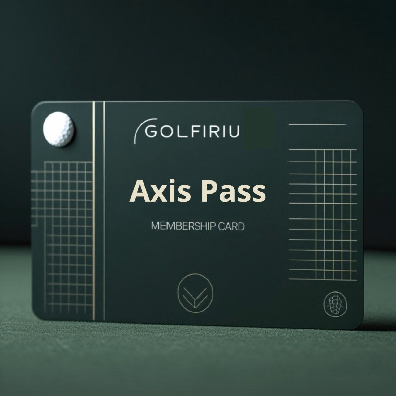Golf membership card with 'GOLFIRIU' branding on a green surface