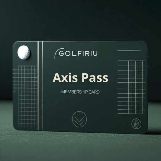Golf membership card with 'GOLFIRIU' branding on a green surface