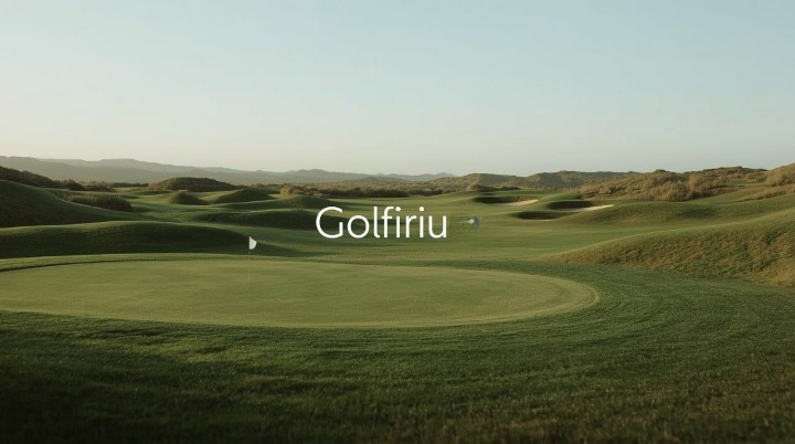 Golf course with 'Golfiriu' branding in the center