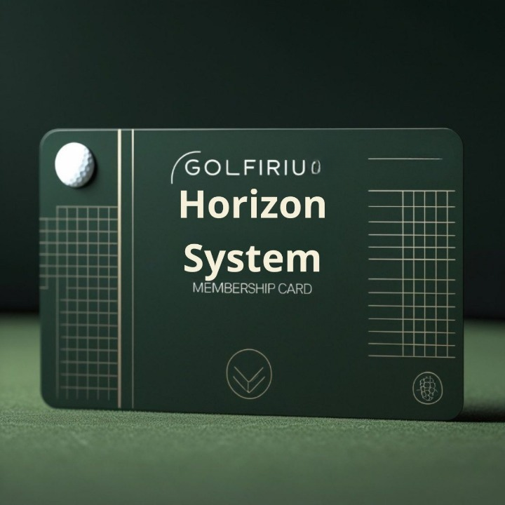 Golfiriu Horizon System membership card with a golf ball on a green background