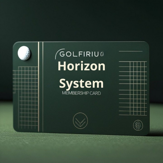 Golfiriu Horizon System membership card with a golf ball on a green background