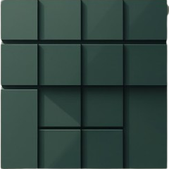 Dark green acoustic panel with a geometric design on a white background