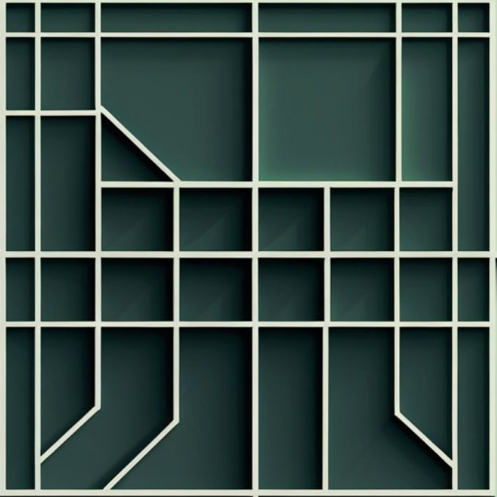 Geometric wall shelf with a green light on a gray background