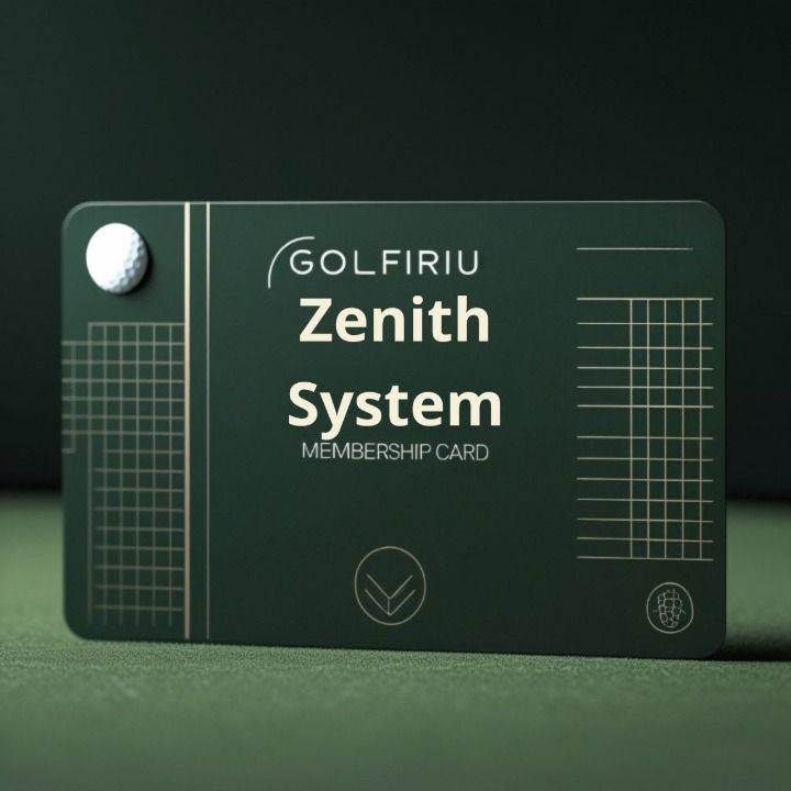 Golfiriu Zenith System membership card with a golf ball on a green background